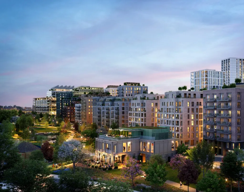CGI of homes beside Claremont park, Brent Cross Town
